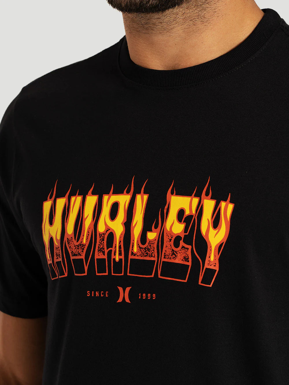 Camiseta Manga Curta Preto Marinho Hurley Flame