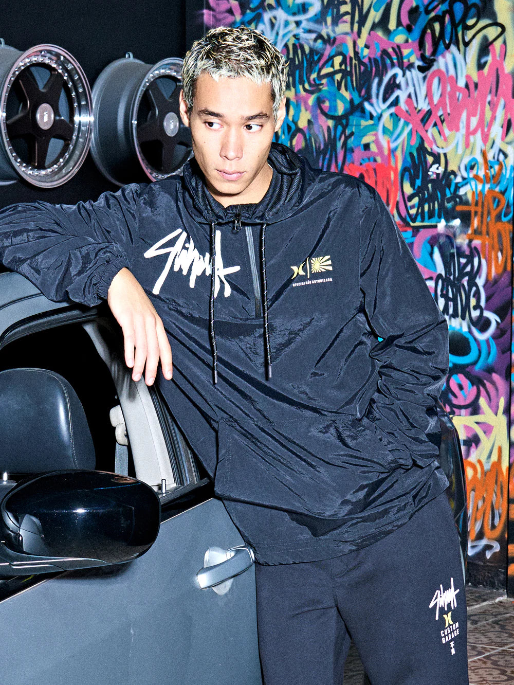 Jaqueta Windbreaker Anorak Hurley x Shibuya Signature Preta
