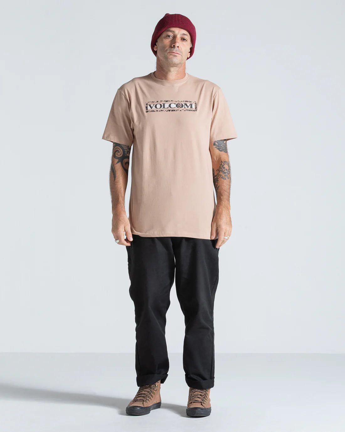 Camiseta Regular Volcom You Drain Bege